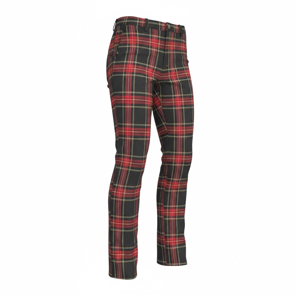 Anne Klein Black and Red Plaid Trousers with Yellow Accents